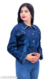 Women's XXL denim winter jacket, solid color, big size denim jackets for women (XL - Bust 40in/Length 20in, XXL - Bust 42in/Length 20in), made in India