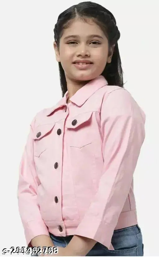 Kids' solid denim jacket, washed indigo for girls, perfect fit for 7-8 years