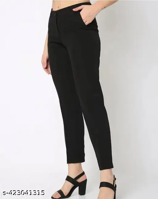 Dyed/washed cotton lycra women's formal trousers by LIFETRAM FASHIONS, mid-rise, regular fit, easy wash