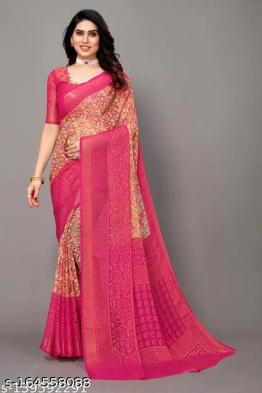 Chiffon printed saree with unstitched blouse, vibrant multi-color design, Indian ethnic wear for women