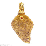 Gold aluminum Agar batti stand with Ganesh design, traditional Indian incense holder for agarbatti, measures 22.5cm x 3cm
