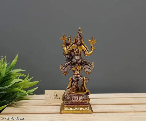 Brass Vishnu Laxmi on Garuda Statue - Handmade Indian God Idol for Puja Room Decor, 5.5" x 2" x 2", 540g