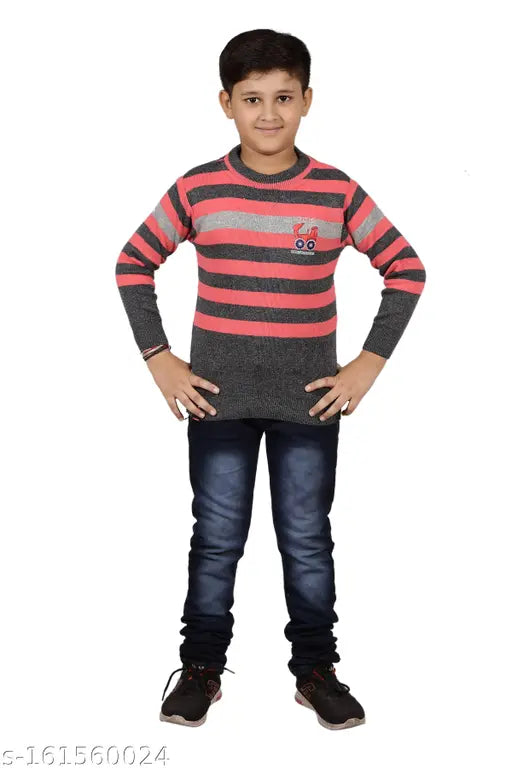 Wool full sleeve sweater, printed with boys stripes pattern. Quality product for quality lovers aged 8-9 years, made in India
