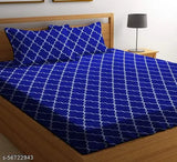 Glace cotton king size fitted bedsheet with elastic & 2 abstract pillows, superfine quality for adults