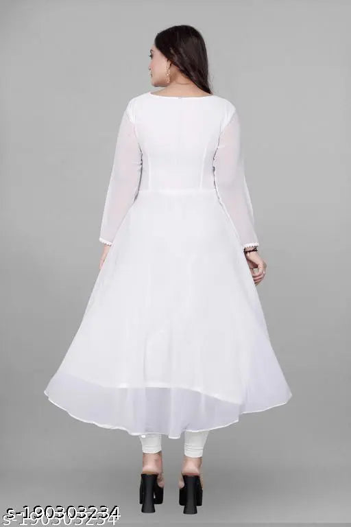 Georgette three-quarter sleeve gown kurti for women, solid combo - S (36in/42in), M (38in/48in), L (40in/42in), XL (42in/48in), XXL (44in/42in) - India-made fashion attire