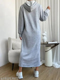 Fleece long hoodie dress/nightwear for winters, stylish and warm, perfect airport look