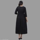 Embroidered rayon black kurta with three-quarter sleeves, popular Indian traditional clothing for women