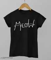 Cotton blend Shabnaz Girls Regular Tshirt Meow with printed net pattern, short sleeves and various sizes available from S to XXL