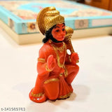 Orange and golden polyresin Hanuman Ji Idol, small size for car dashboards or home altars, intricately detailed with Gada sitting statue (2.8 inches height)