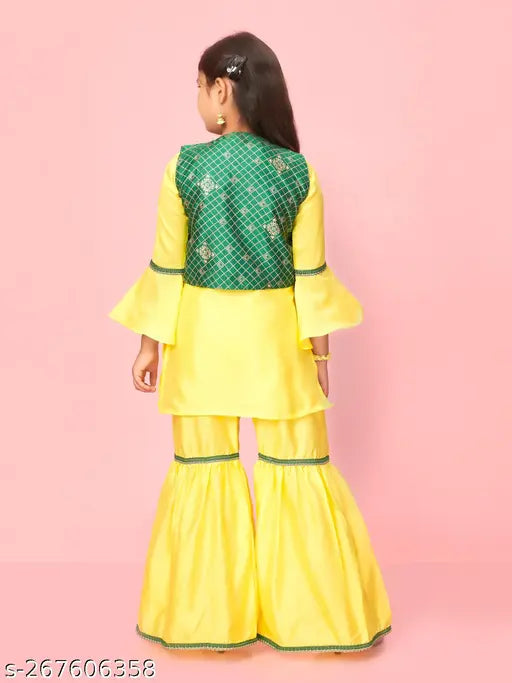 Silk solid A-line kurta sets, 6-7 years old Indian girls' fashion
