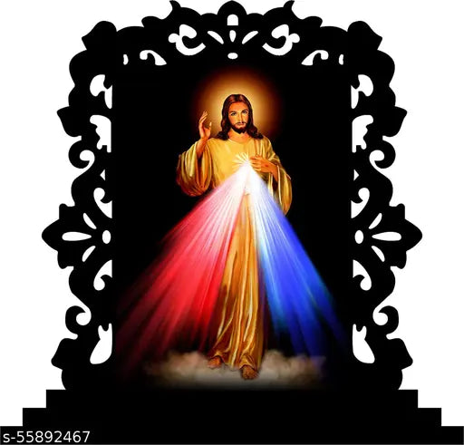 Multicolor acrylic divine-looking Jesus Christ statue for car dashboard or home decor, 10.5 cm x 11.5 cm x 2.5 cm, ideal gift item