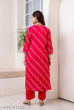 Rayon pink embroidered Leheriya print kurta set with palazzos, party wear for women