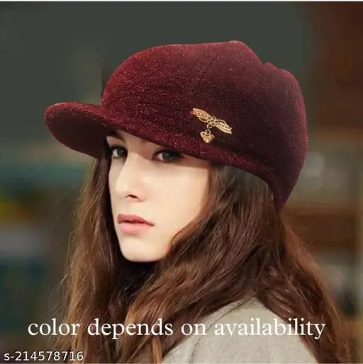 Stylish wool beanie hat for girls, self-designed with cozy fur lining - India