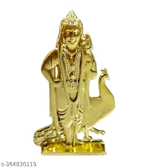 Small, high-quality double-sided Lord God OM Murugan statue with peacock, 5cm height for car dashboard, pooja room, or study room gifting. Glossy finish and adhesive bottom for easy placement