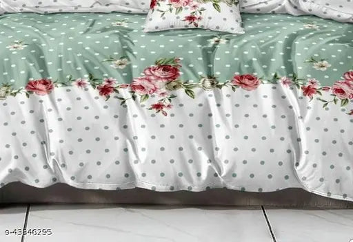 Double size 200 TC glace cotton flat sheets & pillow covers - Kids-friendly, 3D printed, soft cotton bedsheets for mild winter