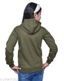 Green cotton printed hooded sweatshirt for girls, comfortable and stylish with full sleeves and side pockets