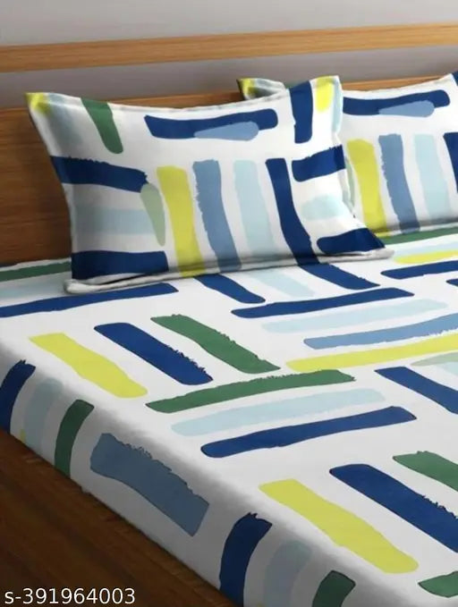 Glace cotton, geometric printed double bedsheet set with 2 matching pillow covers, ideal for summer
