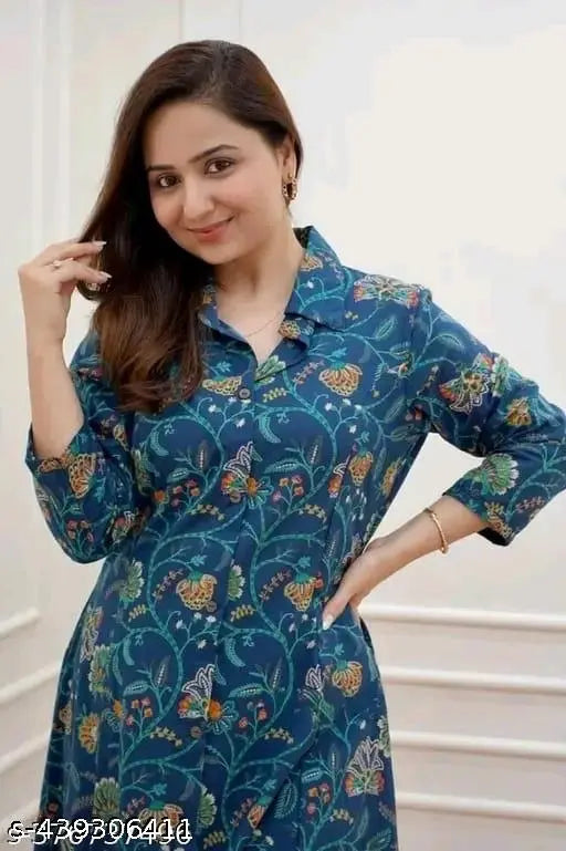 Rayon printed kurta and palazzos with three-quarter sleeves, Indian traditional attire made of rayon fabric featuring a vibrant print