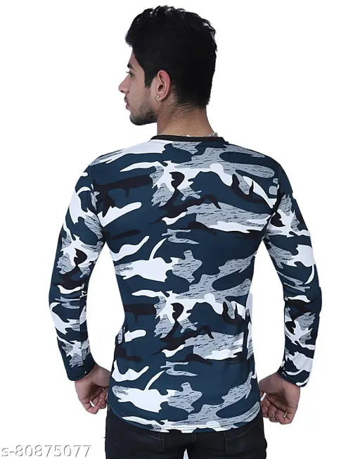 Men's full-sleeve lycra military T-shirt, printed net design for sporty adventures in India