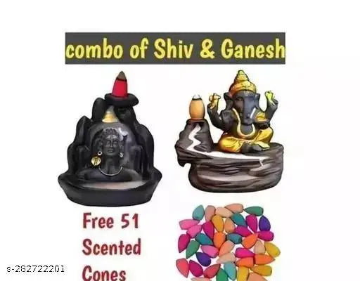 Poly resin Adi Shankara combo: Adiyogi, Ganesha with 51 cones, Indian craft