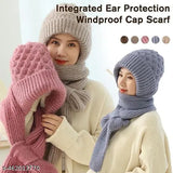 Multicolor acrylic knit 2-in-1 women's winter cap & muffler set, warm fleece lining, perfect for outdoor activities