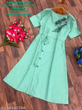 Designer slub cotton printed half-sleeve Anarkali Kurti for women & girls - Ideal for parties, casual or office wear. Indian origin
