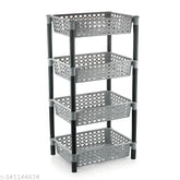 Grey plastic multi-purpose rack for office, kitchen, bathroom storage organizer, self-standing, size 42cm x 32cm x 112cm