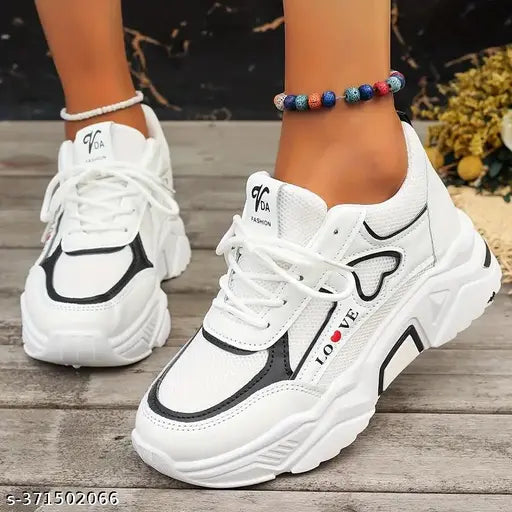 Synthetic casual shoes with printed design, lace-up fastening and net detail. Girls footwear in various sizes (4-8), origin India