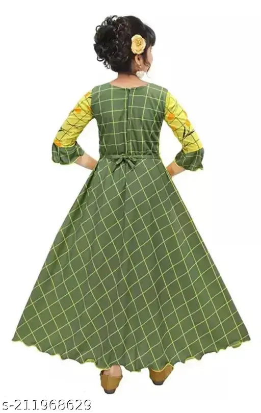 Cotton blend printed net baby girl frock, three-quarter sleeves, stylish for 4-5 years to 14-15 years