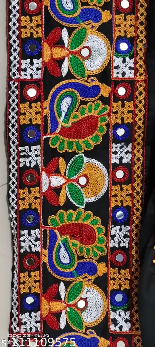 Rajshthani Black cotton lehenga and net dupatta with Aari work embroidery, sleeveless design for kids aged 12 months to 6 years