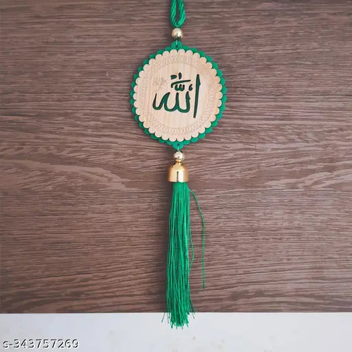 Green wooden Allah prayer showpiece for car interior deco, durable and stylish religious idol by M Men Style SCr72