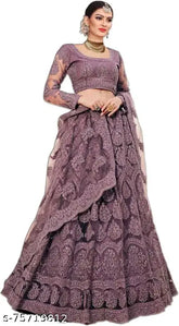 Aakarsha superior women's net lehenga set in ethnic motif, semi-stitched (LW: 42in, LL: 44in, Dupatta: 2.2in), Indian origin