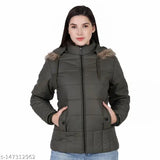 Nylon solid women's parka jacket, long sleeves, perfect for winter wear - India origin
