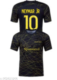 Black polyester PSG Neymar football jersey for kids with printed design, short sleeves and hidden logo