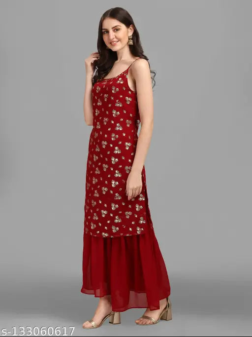 Graceful Georgette top-bottom sets for women, sleeveless Indian outfits