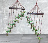 Multicolor handcrafted jhrokha wall hanging decor, Indian artisan-made with fabric, wood, metal bells, and pearls (10cm x 6cm x 15cm)