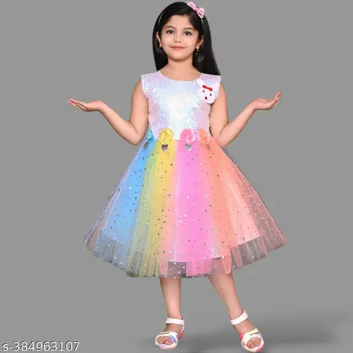 Pink net frock, embellished for cute elegant kids, ideal for parties