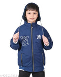 Stylish blue cotton blend kids winter jacket with hood, regular fit, long sleeves - ideal for play and fashion