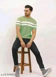 Aqua Blue Retro Striped Polyester Men's Tee - Summer Casual Wear, breathable cotton blend for everyday comfort