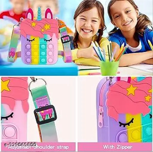 Colorful synthetic sling bag for kids, textured net pattern, 1 compartment. Free Size (8in L x 3in W x 18in H), ideal for school children under 50