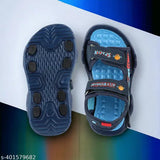 Blue PVC kids sandals with Velcro closure, featuring textured net design and Eva sole for comfort and safety during play
