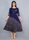 Rayon Jaipur Printed Summer Kurti, three-quarter sleeves, traditional gold hand block print work - Indian ethnic wear for women