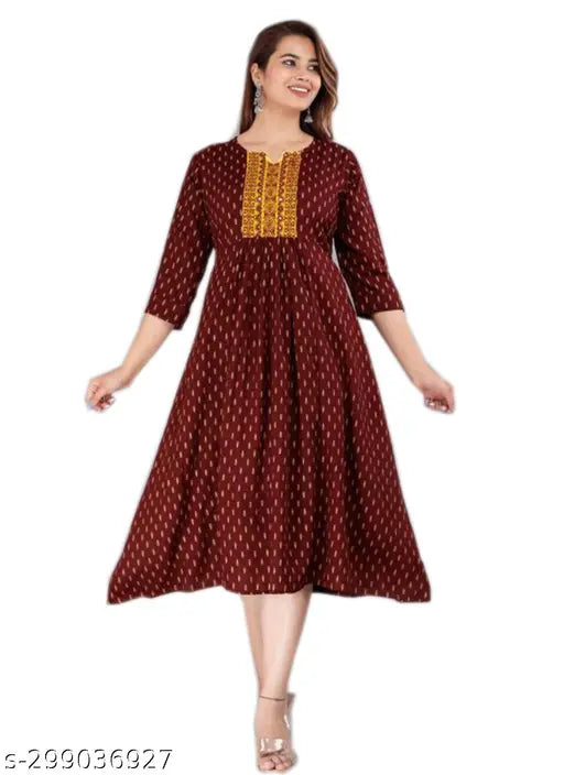 Indian Rayon Printed Long Kurti & Pant Set - Vibrant, Flared Style for Women's Regular Wear