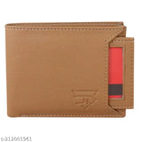 Brown faux leather men's bi-fold wallet, ultra slim design for daily use, holds cards, coins, and cash. New stylish artificial leather men's wallet with secret card slots and coin pocket