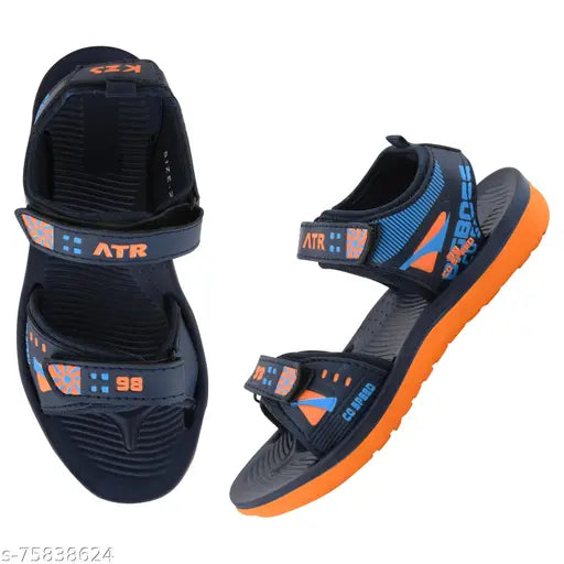 Synthetic navy sports sandal with EVA sole for boys, featuring Velcro fastening and printed net pattern, ideal for regular use and outdoor activities