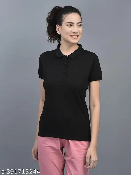 Yellow cotton blend Dollar Women's Solid Polo Neck T-shirts pack of 2, short sleeve, stylish branding, upgraded wardrobe essential