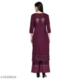 Wine Rayon Block print straight kurta, 3/4 sleeves ethnic wear for festive/wedding occasions, India origin