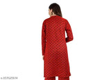 Printed Woolen A-line Kurta, three-quarter sleeves, L (Bust Size: 40in), warm woolen comfort, elegant silhouette, winter wardrobe essential on mannequin