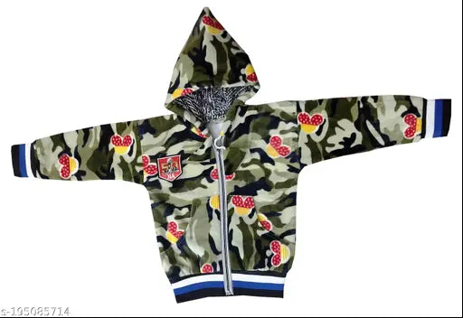 Kids winter wool hoody jacket & pyjama, printed net design for cold weather nights (0-3M, 3-6M), Indian origin