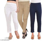 Classic women cotton blend checked jeggings set of 3 - versatile fashion essential for free size women, India origin